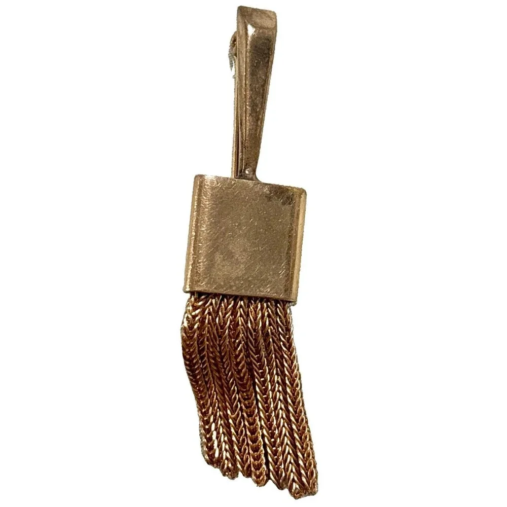 Vintage Broom Brooch Pin Woven Chain Tassel Fringe Estate Jewelry Unmarked